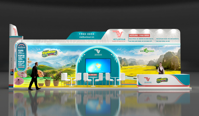 Phối cảnh gian h&agrave;ng Vietluxtour tại sự kiện VITM 2026. Ảnh: Vietluxtour