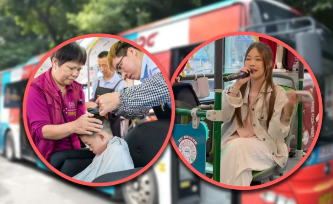 H&agrave;nh kh&aacute;ch ngồi h&aacute;t karaoke hoặc cắt t&oacute;c ngay tr&ecirc;n xe bu&yacute;t tại Quảng Đ&ocirc;ng. Ảnh: Tiểu Hồng Thư